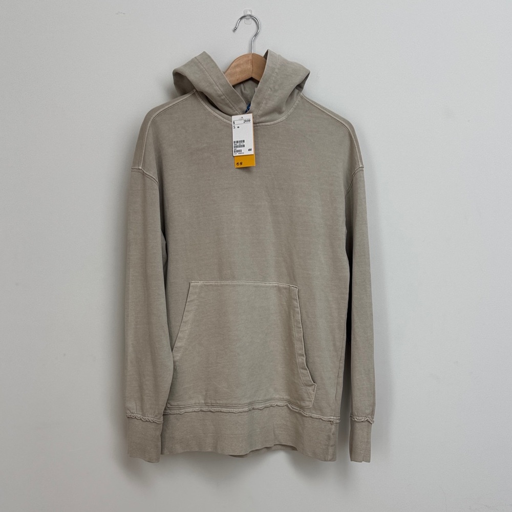 NWT H&M Men's Sand Beige Pullover Hoodie Size XS Minimalist Casual Everyday